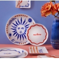12-delige serviesset van porselein — rood/blauw/wit