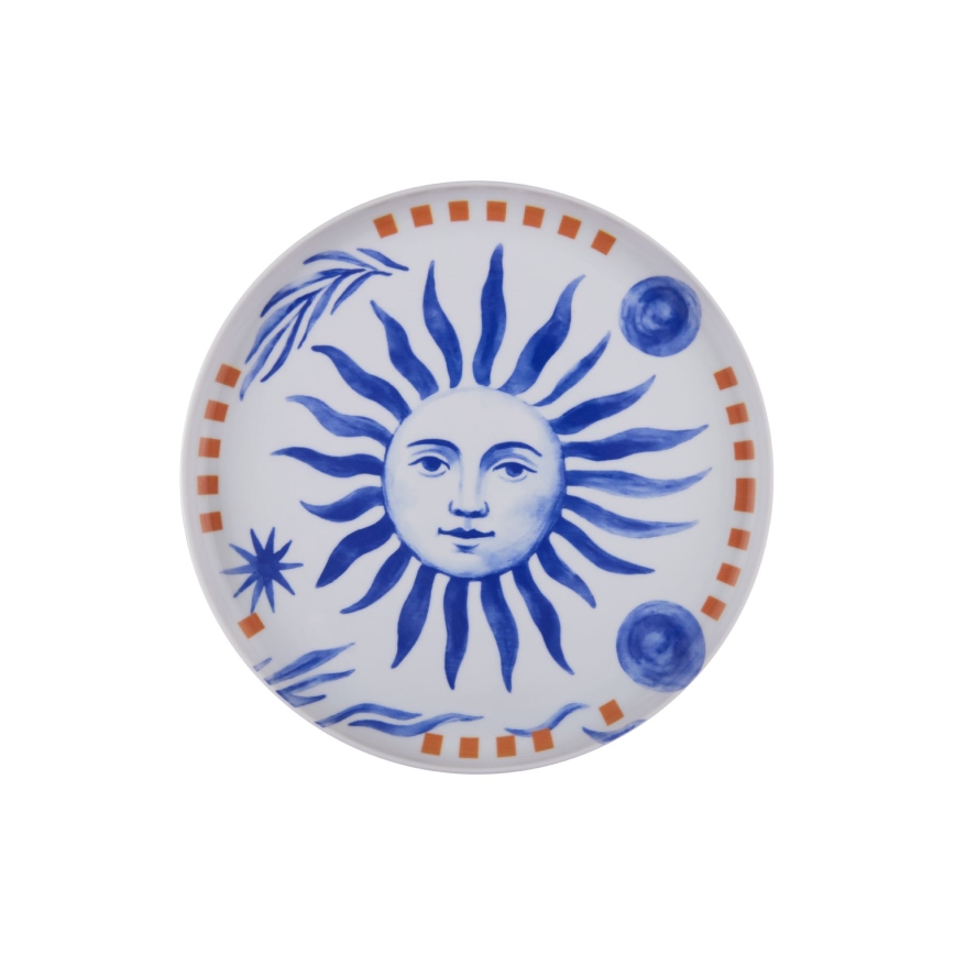 12-delige serviesset van porselein — rood/blauw/wit