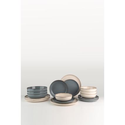 16-delige serviesset, beige/blauw, porselein