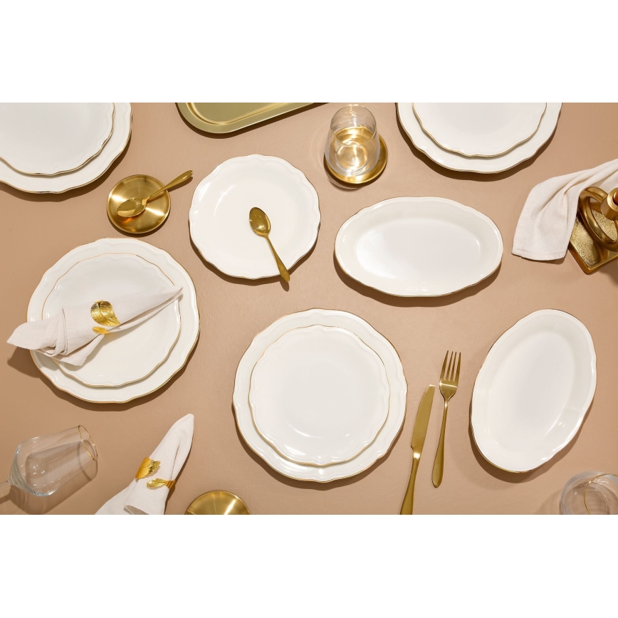 18-delig porseleinen servies, wit met gouden accenten
