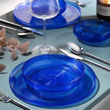 18-delig servies, blauw/glas