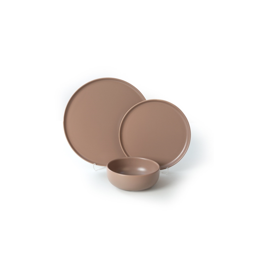 18-delige serviesset, bruin/keramiek