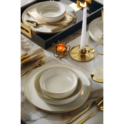 18-delige serviesset in beige met gouden accenten, porselein