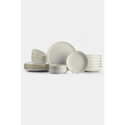 18-delige serviesset in beige met gouden accenten, porselein