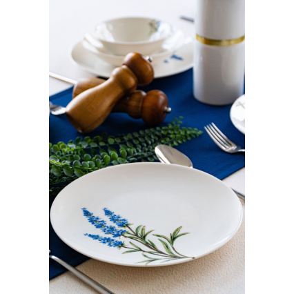 18-delige serviesset van porselein, wit/blauw/groen