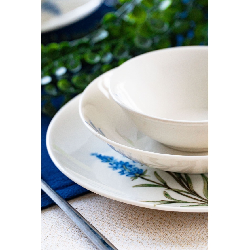 18-delige serviesset van porselein, wit/blauw/groen