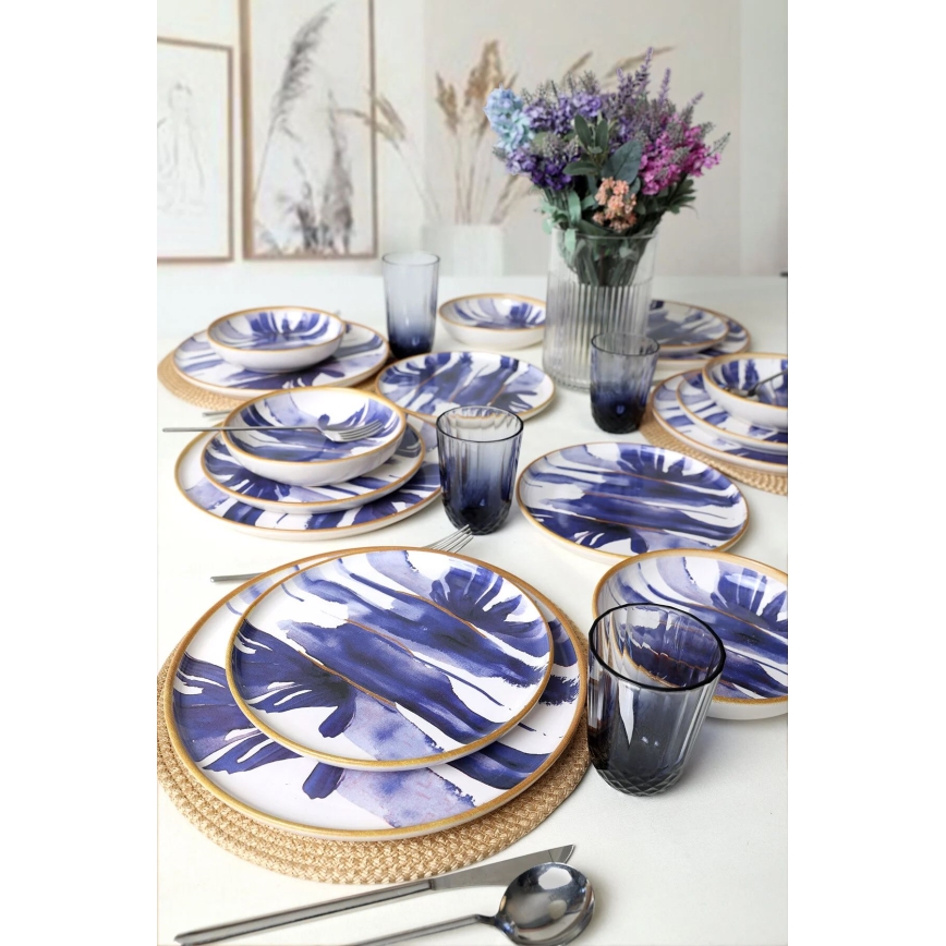 18-delige serviesset, wit/blauw, keramiek