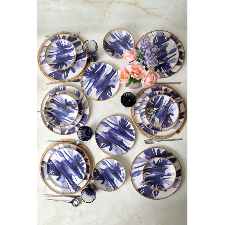 18-delige serviesset, wit/blauw, keramiek