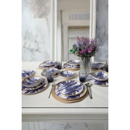 18-delige serviesset, wit/blauw, keramiek