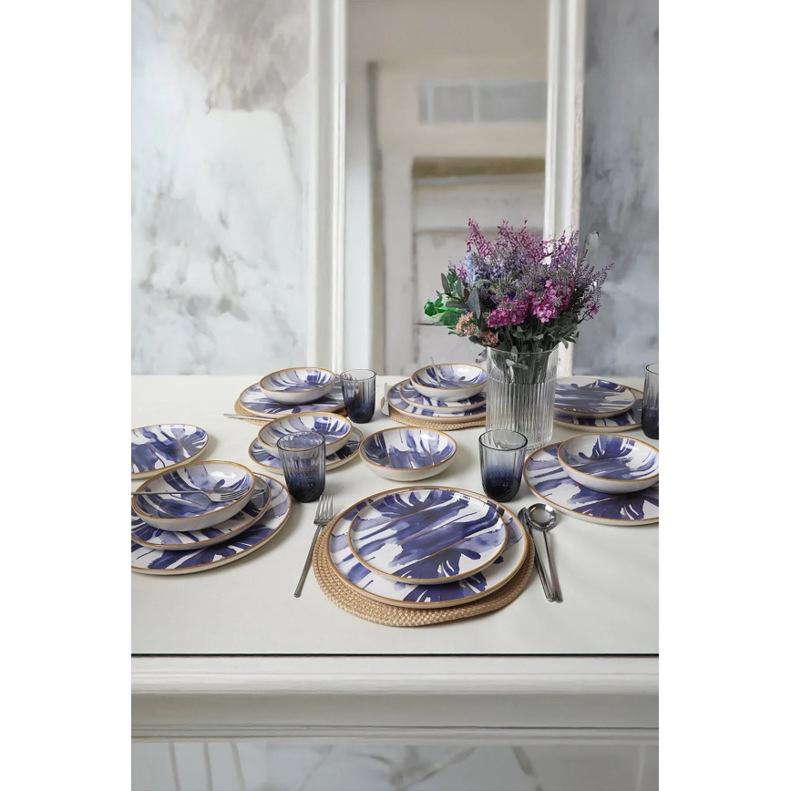 18-delige serviesset, wit/blauw, keramiek