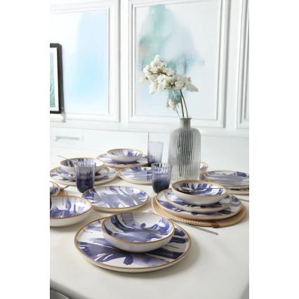 18-delige serviesset, wit/blauw, keramiek