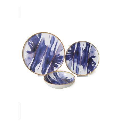 18-delige serviesset, wit/blauw, keramiek