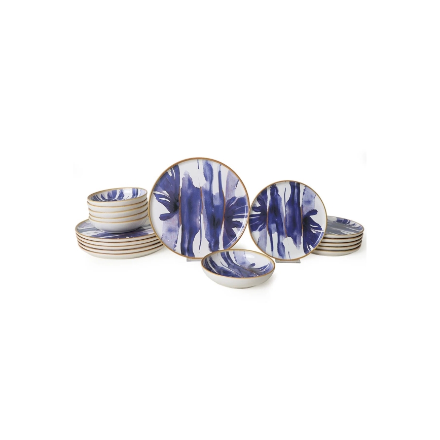 18-delige serviesset, wit/blauw, keramiek