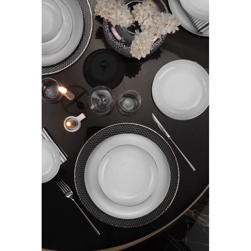 18-delige serviesset, wit/zilver, porselein