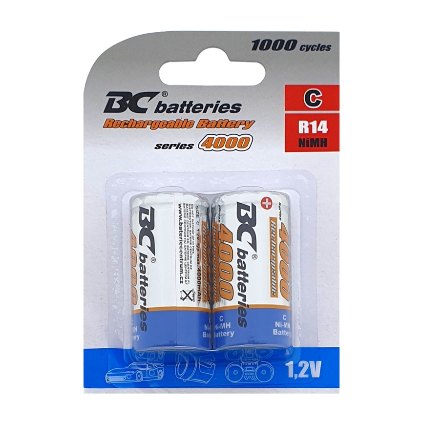 2 st. Oplaadbare batterijen NiMH C 4000 mAh 1,2V