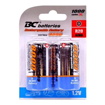 2 stuks Oplaadbare Batterij NiMH D 8000 mAh 1,2V