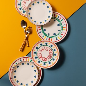24-delig servies, veelkleurig/porselein