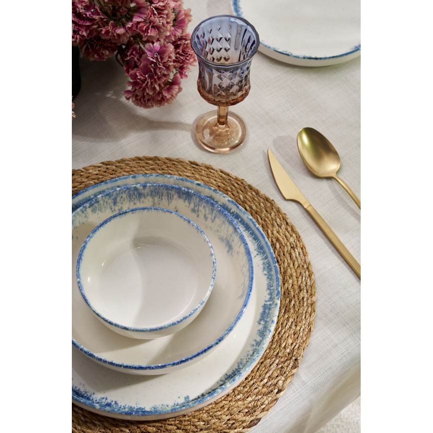 24-delig servies, wit/blauw, porselein