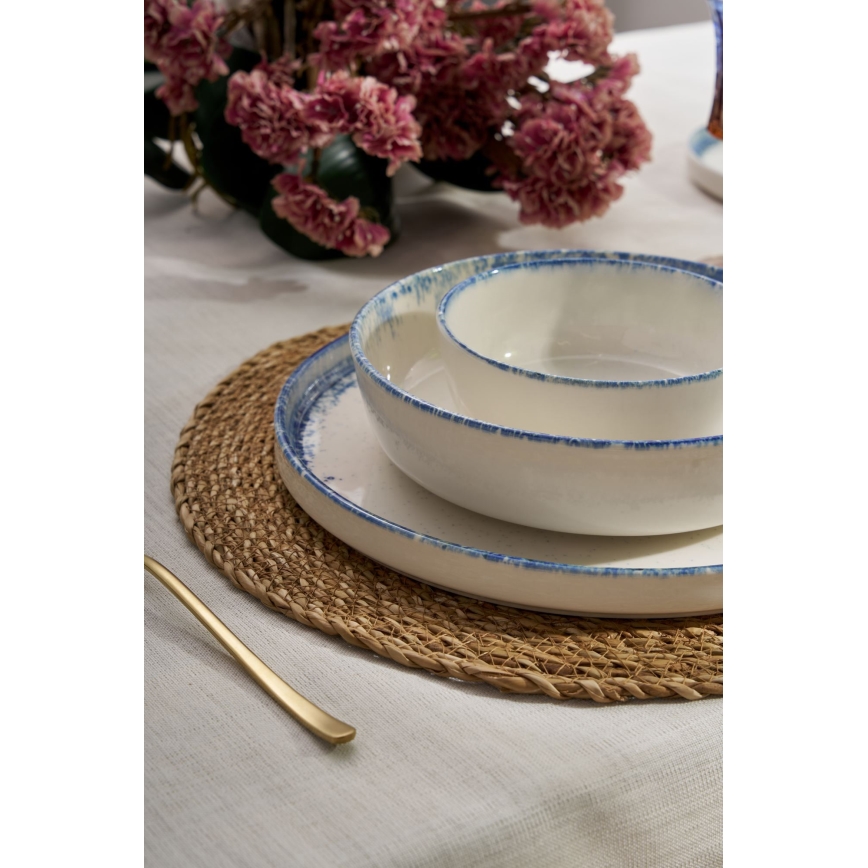 24-delig servies, wit/blauw, porselein