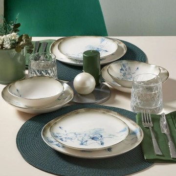 24-delig serviesset wit/blauw/porselein