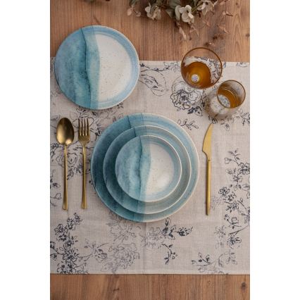 24-delige serviesset blauw/crème/porselein