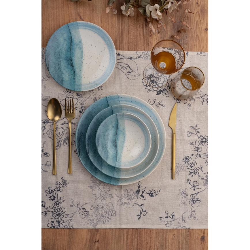 24-delige serviesset blauw/crème/porselein