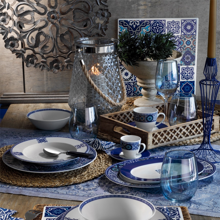 24-delige serviesset, blauw/porselein