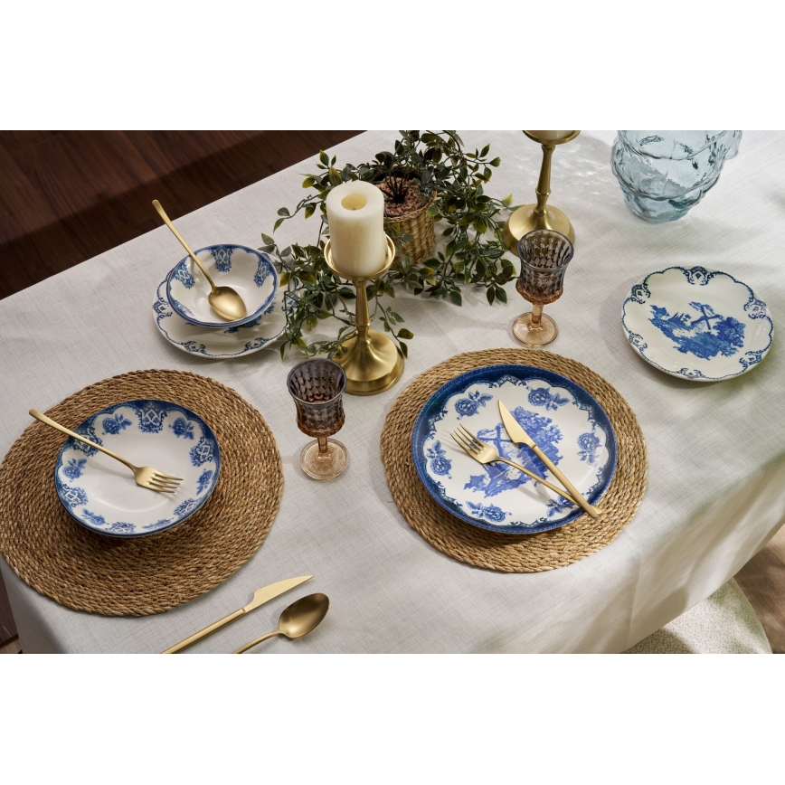 24-delige serviesset, blauw/wit, porselein