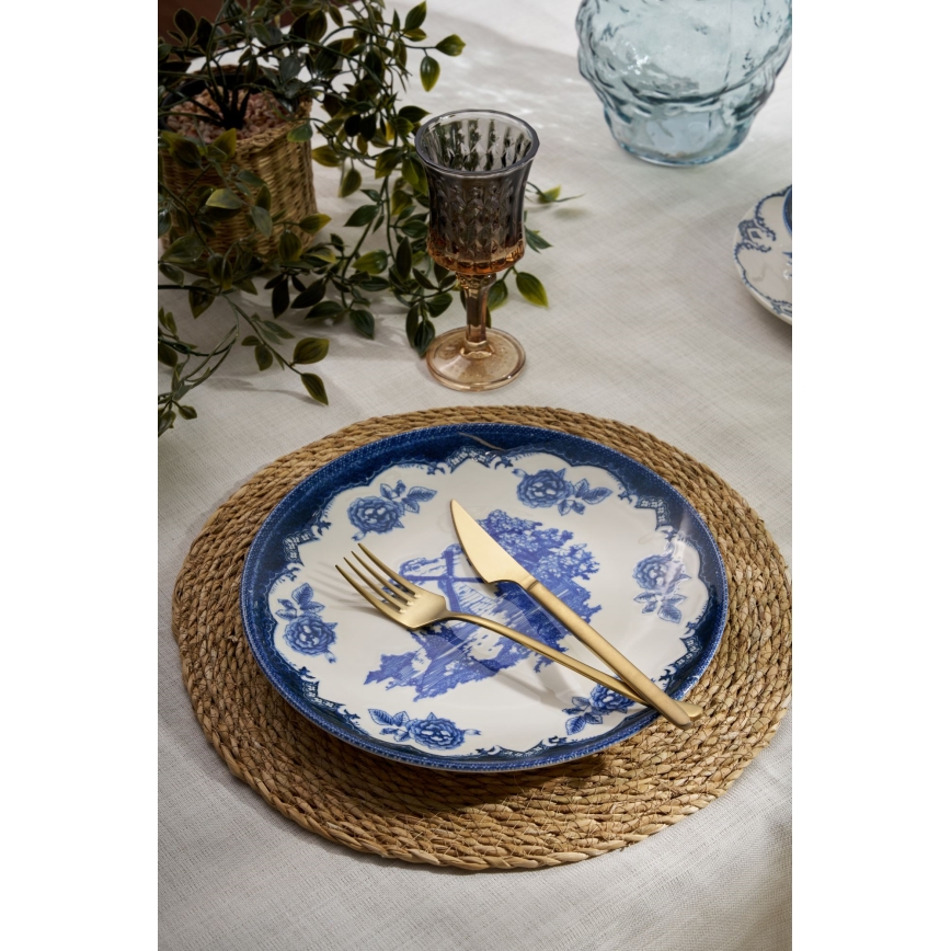24-delige serviesset, blauw/wit, porselein
