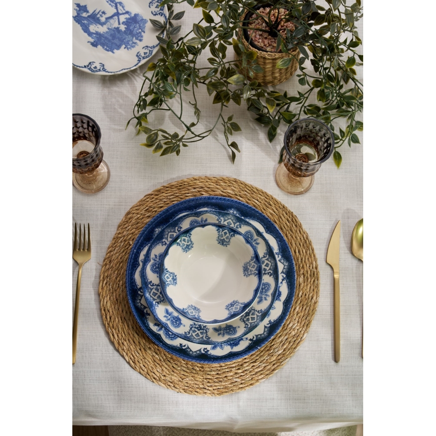 24-delige serviesset, blauw/wit, porselein