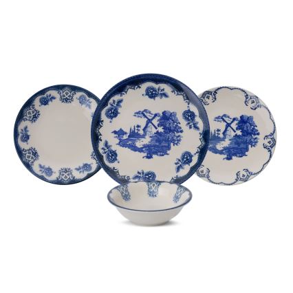 24-delige serviesset, blauw/wit, porselein