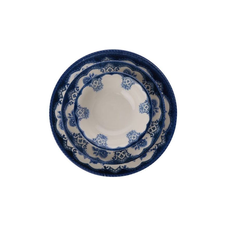 24-delige serviesset, blauw/wit, porselein