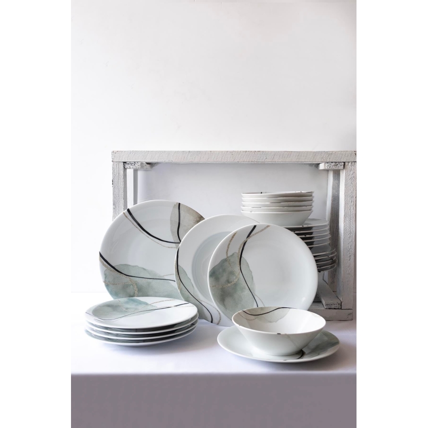 24-delige serviesset, grijs/groen, porselein