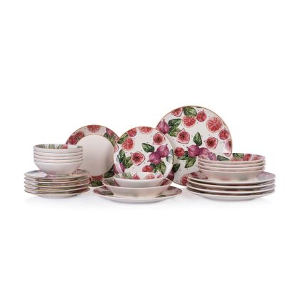 24-delige serviesset, keramiek, rood/wit/groen