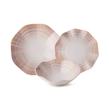 24-delige serviesset, oranje/blauw, porselein