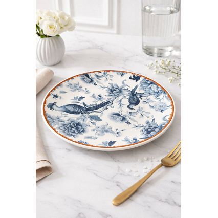 24-delige serviesset van keramiek, wit/blauw/bruin