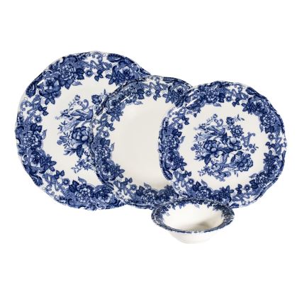 24-delige serviesset van porselein, wit/blauw
