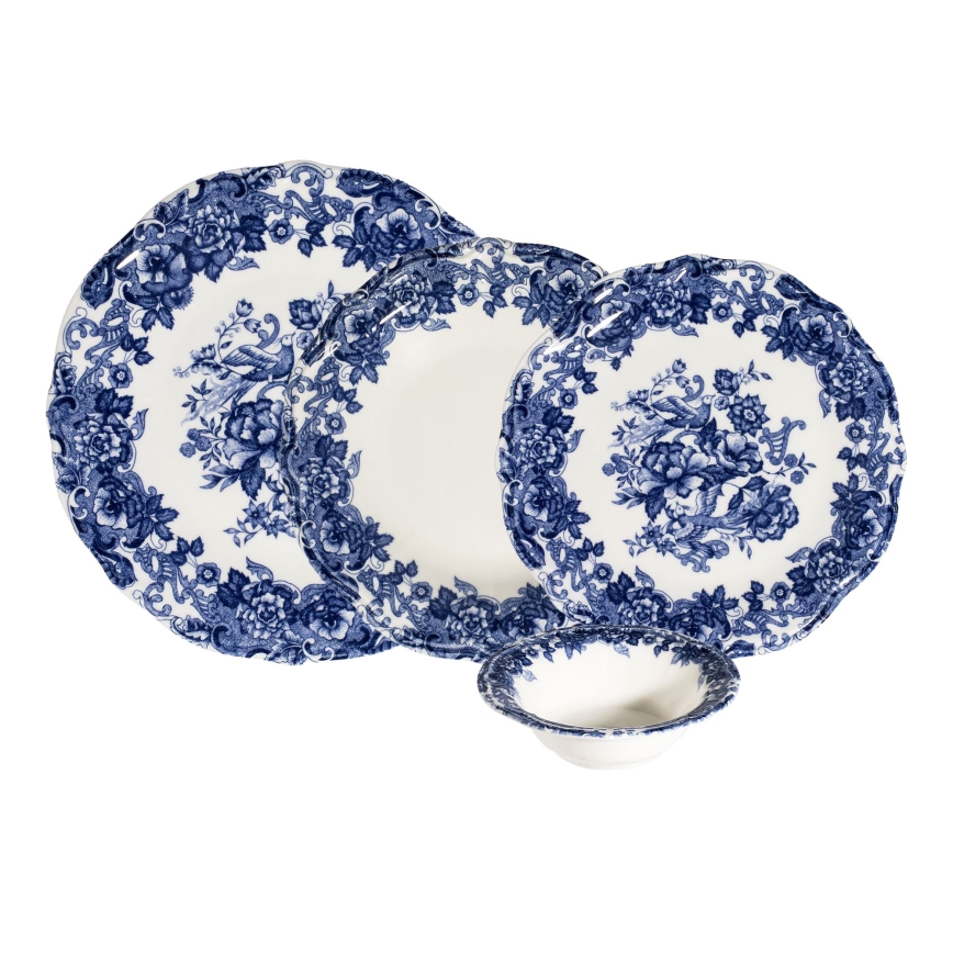 24-delige serviesset van porselein, wit/blauw