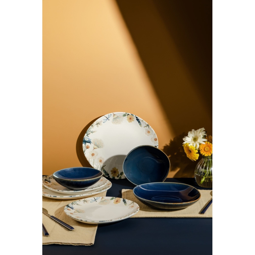 24-delige serviesset veelkleurig/blauw/porselein