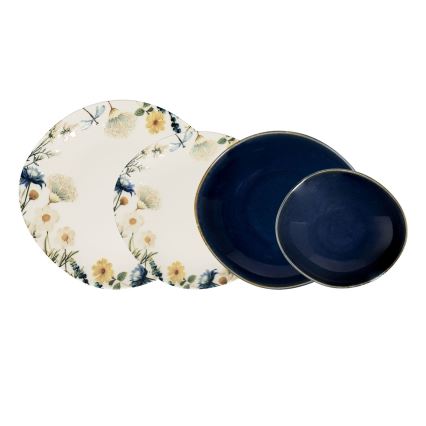 24-delige serviesset veelkleurig/blauw/porselein