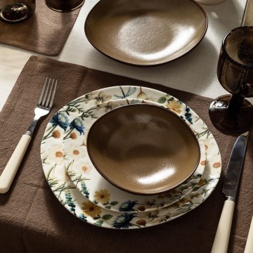 24-delige serviesset, veelkleurig/bruin, porselein