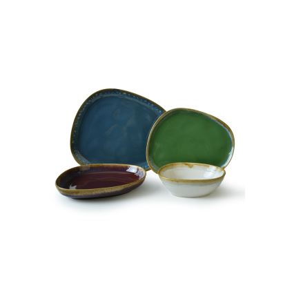 24-delige serviesset, veelkleurig/steengoed