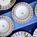 24-delige serviesset, wit/blauw/goud, keramiek