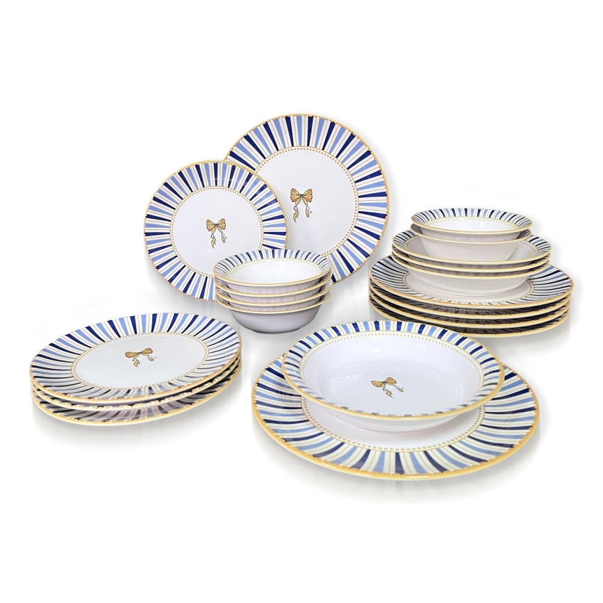 24-delige serviesset, wit/blauw/goud, keramiek