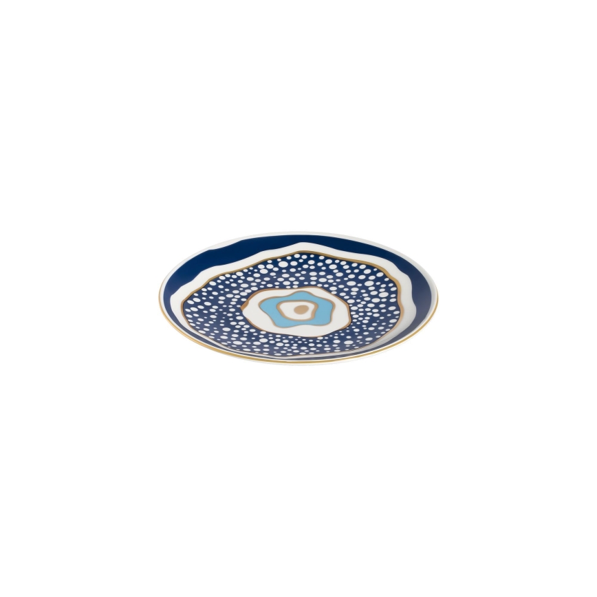 24-delige serviesset, wit/blauw/goud, porselein