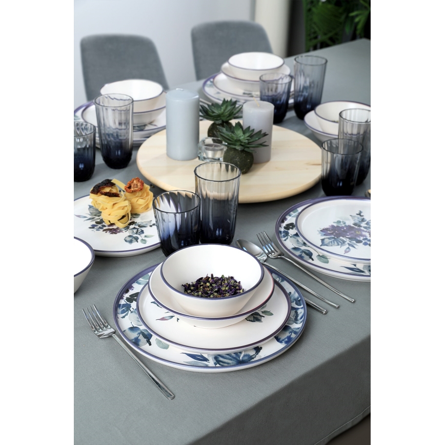 24-delige serviesset, wit/blauw, keramiek