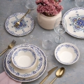 24-delige serviesset, wit/blauw, keramiek