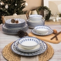 24-delige serviesset, wit/blauw, porselein