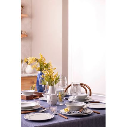 24-delige serviesset, wit/blauw, porselein