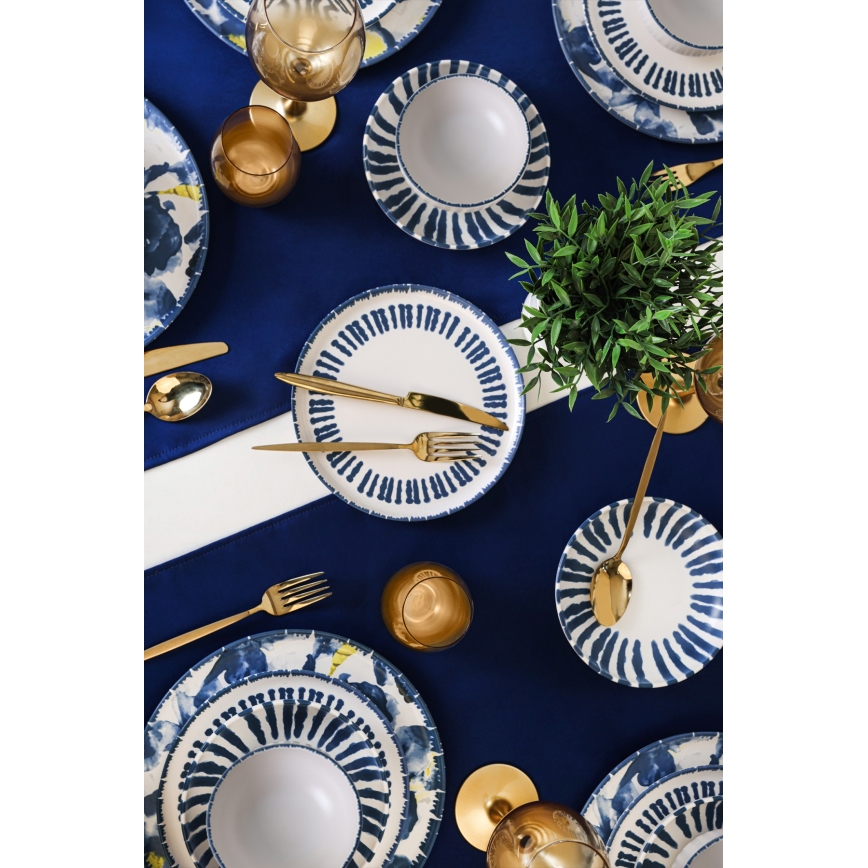 24-delige serviesset, wit/blauw, steengoed